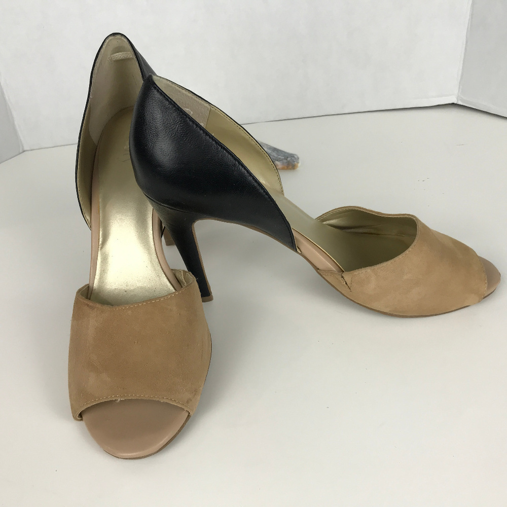 Levity Tan suede, Blk leather Sz 9M heels